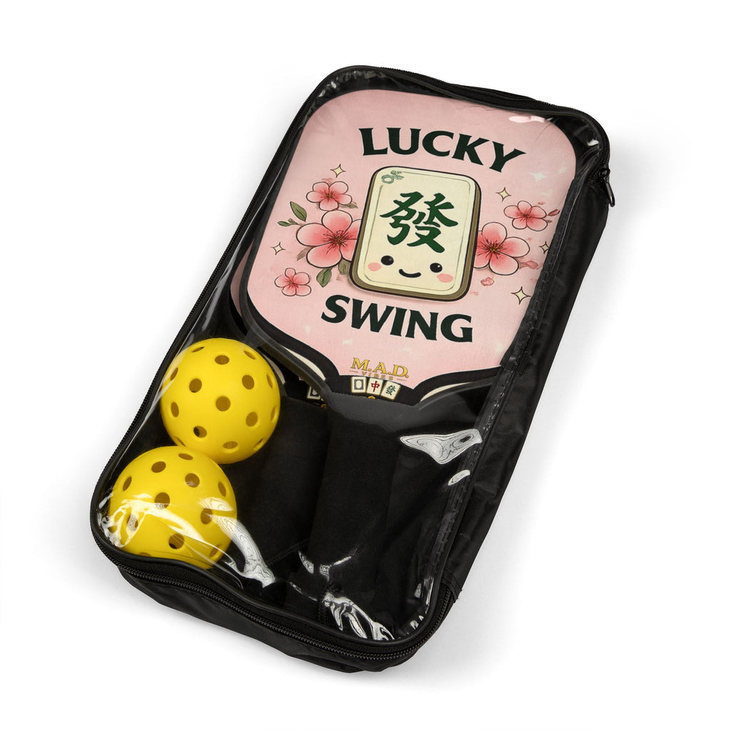 Pickleball Paddles — "Lucky Swing" Floral Mahjong Design Set (2 Paddles + 2 Balls)